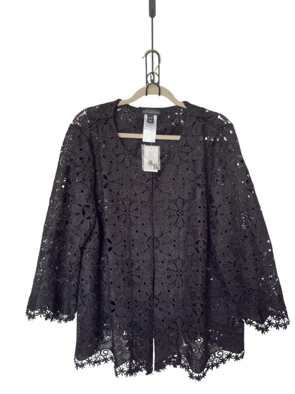 Susan Graver Occasions 3X Black Boho Whimsigoth Eyelet Cottagecore Cardigan